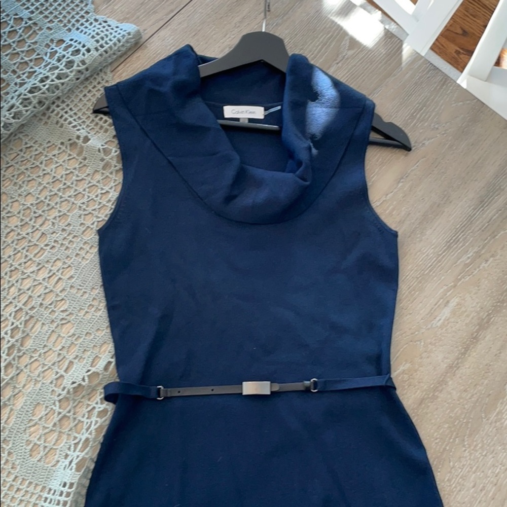 Calvin Klein navy dress with belt detail - Picture 2 of 6